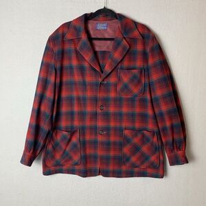 Vintage Pendleton Blazer Women L Red Tartan Plaid USA Wool Sophisticated READ